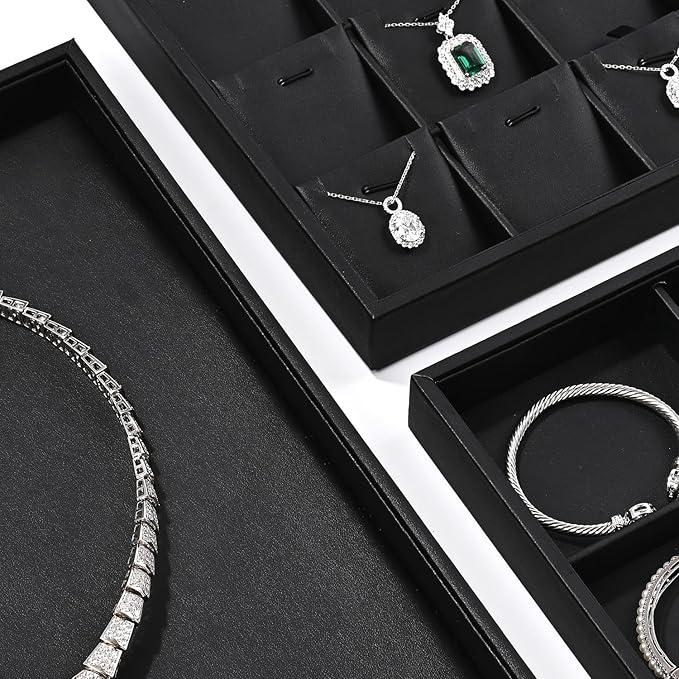 Black PU Leather Jewelry Display Flat Tray Ring Necklace Watch Organizer Display Tray (1 grid)