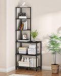 6-Tier Corner Shelf, Industrial Corner Bookshelf with Desk Top, Diamond-Shaped Storage Shelves, Display Stand for Small Spaces, Living Room, Home Office, Foyer, Black TCJ70BB