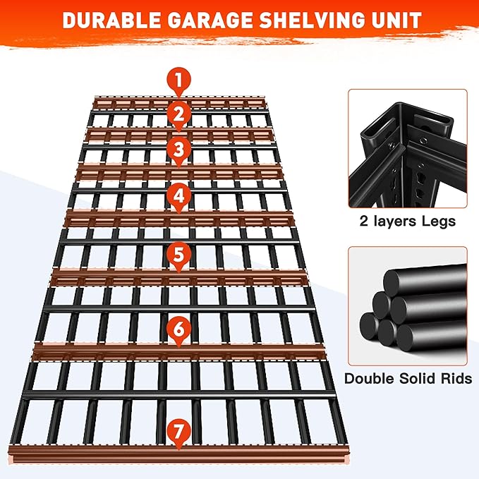 REIBII 48.2''W Garage Shelving Heavy Duty Metal Shelving 3000LBS Storage Shelves Adjustable Metal Shelves 5 Tier Garage Shelf for Basement Pantry Warehouse Supermarket 48.2" W x 24.2" D x 72.2" H