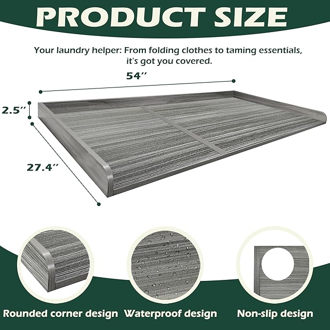 Royxen Washer Dryer Countertop, 27.4" x 54" Wood Universal Fit, Washer Dryer Topper, Laundry Room Organization, Laundry Countertop for Laundry Organization, Eucalyptus