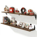 Fun Memories Large Floating Shelves for Wall 48 Inches Long, 8 Inch Deep Shelves with Metal Bracket, 48 Inch Floating Shelves Wall-Mounted, Wide Display & Storage Bookshelves, Walnut, Set of 2