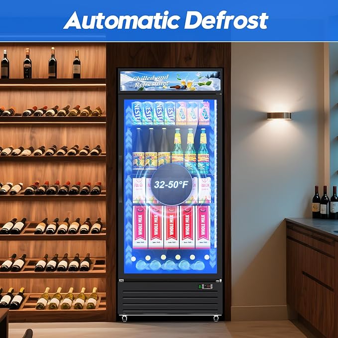 Commercial Beverage Refrigerator with Glass Door, 21.2 Cu.Ft Display Fridge Beverage Cooler with Customizable Lightbox Adjustable Shelves, Drink Fridge Merchandiser for Restaurant Shop, Black