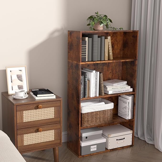 Wooden Cube Storage Organizer,Low Bookcase Storage Display Organizer (Brown, 4 Cube-W(23.6inch))