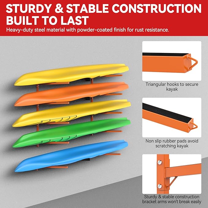 Kayak Storage Rack Wall Mount Adjustable 5 Levels Kayak Rack Wall Hanger Holder for Paddle Boards Surfboard Canoe Kayak Paddle Holder for Garage Indoor Outdoor