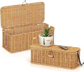 Cable Management Box, Handwoven Faux Rattan Cord Organizer Box with Lid, 2 Open Slots Cable Organizer Box, Decorative Cord Hider Box for Tv Computer USB Hub & Power Strip Holder Box