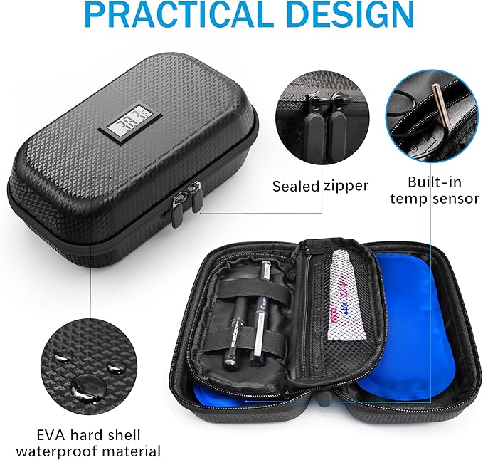 Insulin Cooler Travel Case TSA Approved, Refrigerated Medicine Travel Case with Temperature Display, Wrist Strap & 2 Reusable Ice Packs, Gift For Daily and Trip