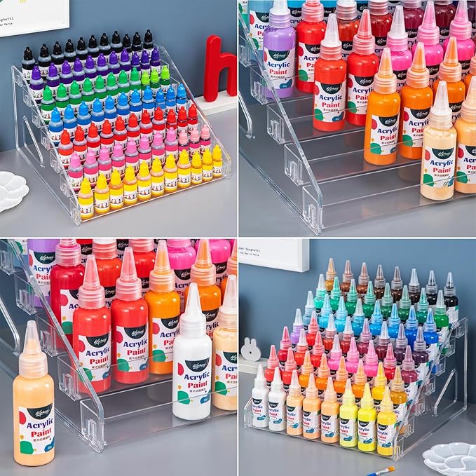Acrylic Paint Organizer (7 Tier), Painting Bottle Holder, Clear Nail Polish Holder Rack Shelf, Acrylic Paint Storage Organizer, Craft Holder Rack for Alcohol Inks and Food Coloring (Clear)