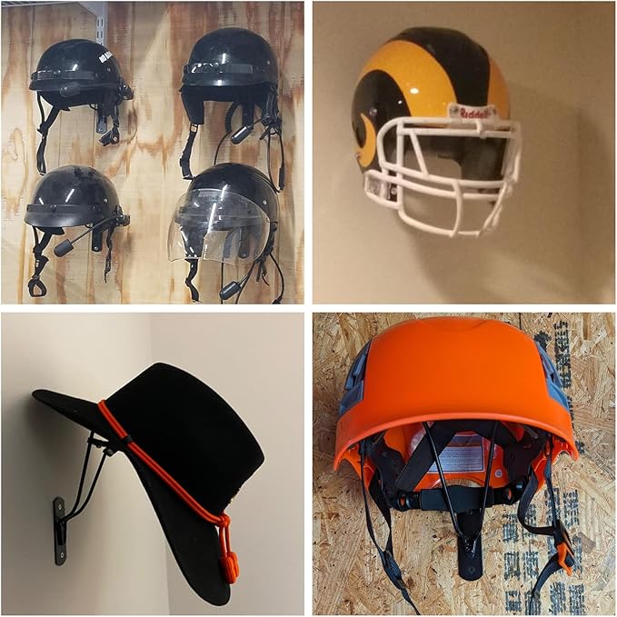 2 PCS Wall Mounted Helmet Rack Roma Helmet Holder Hook Multifunctionnal Metal Rack for Hats Mask Wall Mount Bracket Storage Display Rack with Screws for Equestrian Motorcycle Baseball Rugby Helmetet