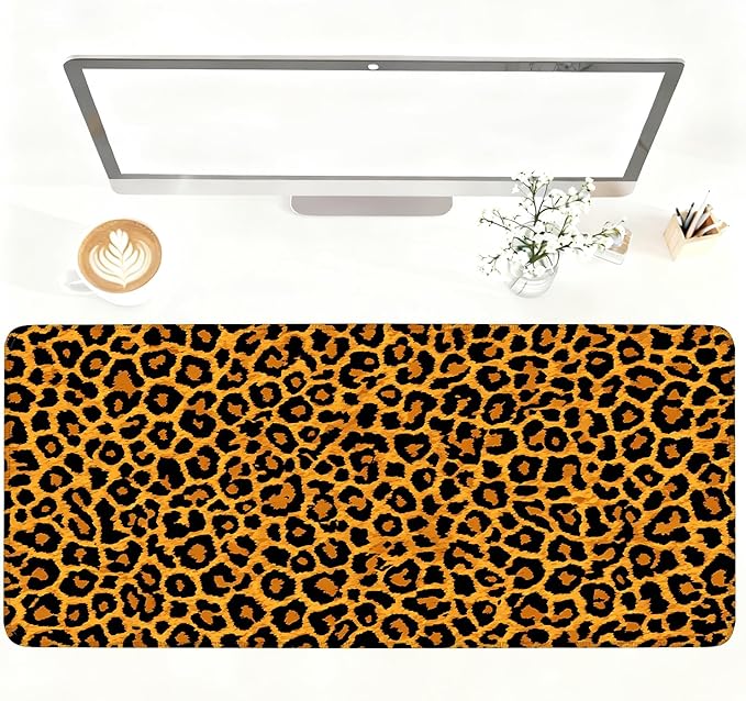 Leopard Print Mouse Pad – Large Extended Desk Mat 35.43 x 15.75 in – Bold Cheetah Animal Pattern, Non-Slip Rubber Base, Waterproof Surface, Fashionable Keyboard & Mouse Pad for Office, Home, or Gaming