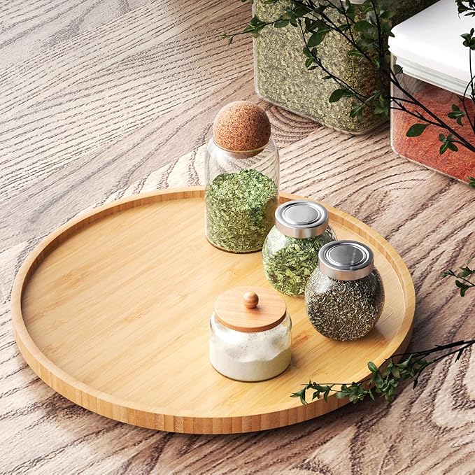 Lazy Susan Organizer for Kitchen,Bamboo Turntable for Cabinet,Pantry,Vanity,Large（Natural）