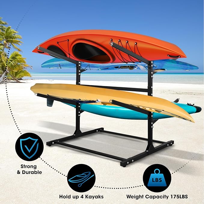 Adjustable Kayak Storage Rack, Freestanding Sup Storage Stand, Weatherproof Canoe Holder, Heavy Duty Paddleboard Bracket, Surfboard Bracket for Indoor, Outdoor, Garage, Shed, Dock…