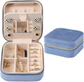Dajasan Velvet Travel Jewelry Box, Mini Travel Jewelry Case, Small Portable Travel Jewelry Organizer Box with Mirror for Women Girls (blue), 3-layer