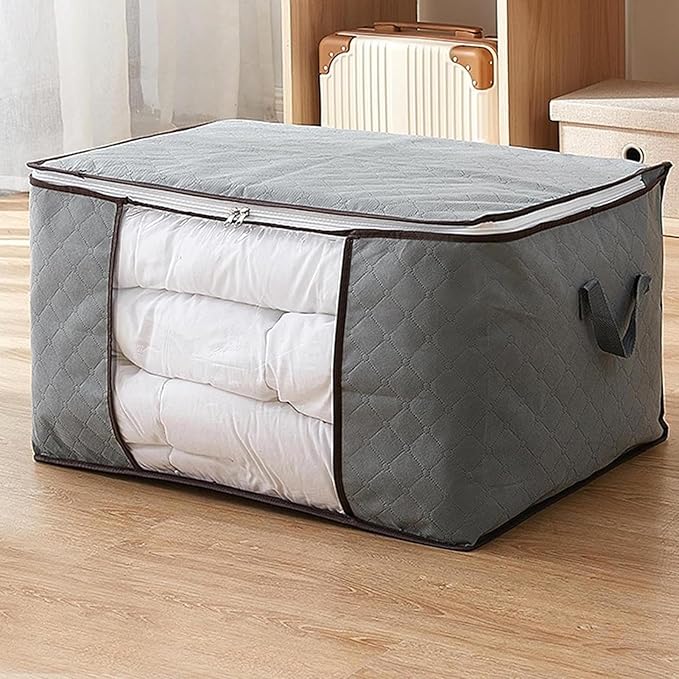 Comforter Storage Bags Boxes with Lid, Large Capacity Solution Organizer, Closet Organizers and Storage Containers Bins for Clothes, Duvets, Blankets, Pillow, Quilt, Bedding, Toys