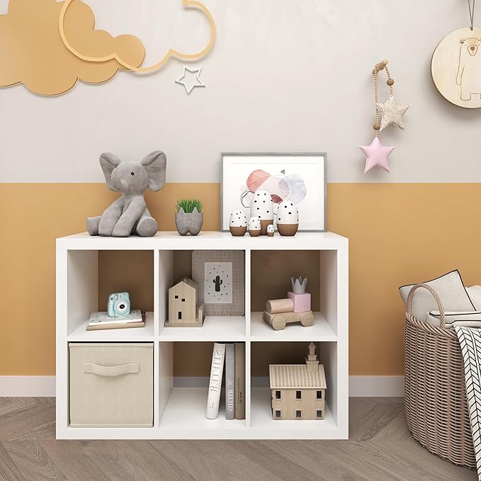6 Cube Organizer, White Cube Storage Organizer with Fabric Bin, Cube Storage Shelf for Bedroom, Living Room, Office, Modular Bookshelf Organizer for Books, Closet
