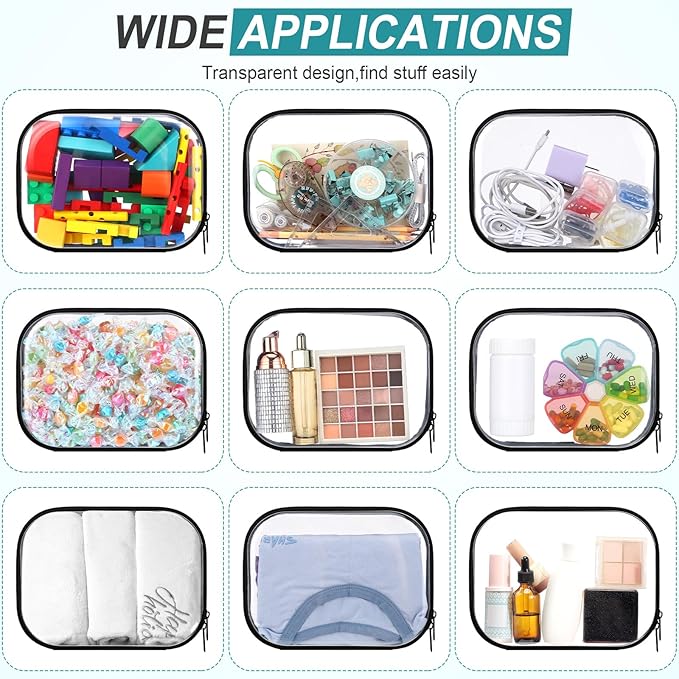 Sanwuta 6 Pcs Clear Hard Zipper Case Hard Plastic Zipper Pouches Transparent Makeup Bag Pencil Pouches for Travel Snacks Christmas Trinket Storage Organizer Box(Black,7.87 x 5.9 x 2 Inch)