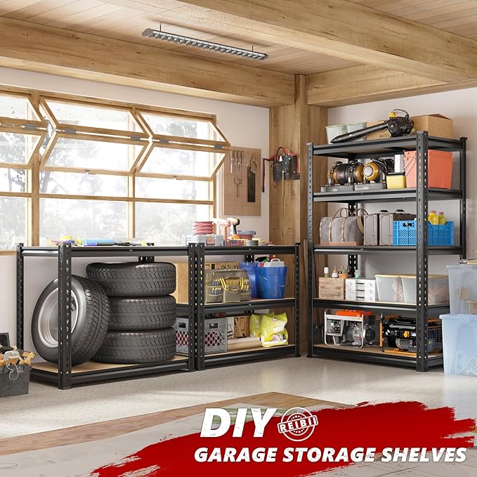 REIBII 2020LBS Storage Shelves 5 Tier Garage Shelving Heavy Duty Adjustable Garage Shelves, Utility Rack Shelf, Shelving Units for Storage Warehouse Pantry Closet, 35.5" W x 11.9" D x 72" H, 3 Pack