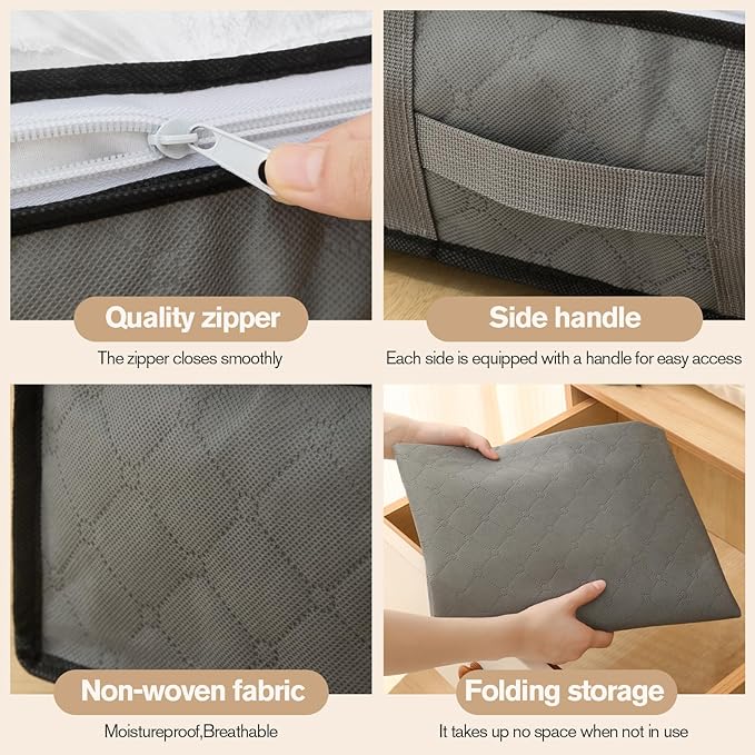 90L Under Bed Storage Containers, Closet Organizers and Storage Bins, Foldable Underbed Storage Bags for Blanket, Clothing, Comforter, Sweaters, Pillows, Linen Sheets, Wrapping Paper, grey