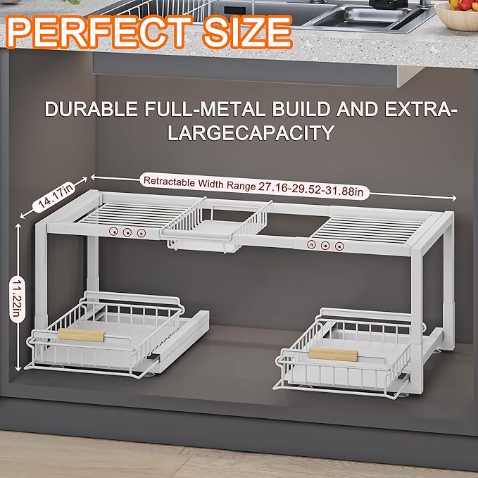 Under Sink Organizer,Pull Out Storage Organizer,2 Tier Sliding Sink Organizer Under Cabinet For Kitchen,Bathroom