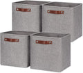 HNZIGE Collapsible Storage Basket,(4Pack) Cube Storage Baskets for Organizing Shelves,Fabric Baskets for Storage,11x11 Storage Basket for Dog Toys,Closet,Book,Clothes Storage with Handles(Grey)