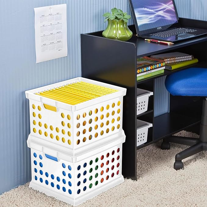 Sterilite Stackable Plastic Storage Crate Bin Organizer File Box with Handles for Home, Office, Dorm, Garage, or Utility Organization, White, 24-Pack