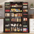 Farmhouse Kitchen Pantry Cabinet, 72" Tall Storage Cabinet with Adjustable Shelves，Farmhouse LED Food Storage with 2 Barn Doors for Kitchen, Dining Room, Living Room