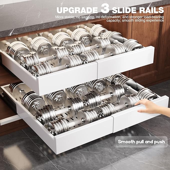 2 Pack Pull Out Cabinet Organizer Expandable Width(15"-25") and Depth(17"-24"),Slide Out Drawers With Raising Pad for Framed Cabinets,No Drill Roll Out Shelves for kitchen,Bathroom,White