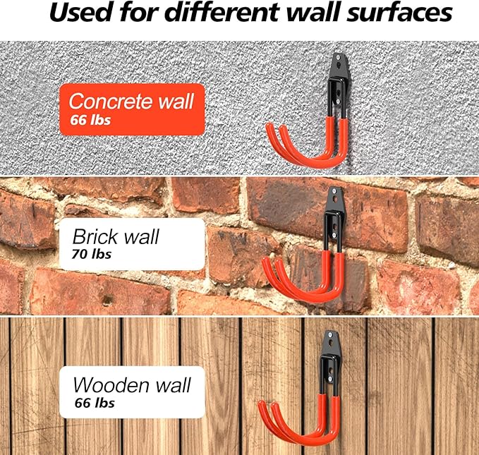 4 Pack Heavy Duty Garage Hooks,Solid Steel Wall Mount Hangers,with Anti-Slip Coating,for Hanging and Organising Ladder,Bike,Ropes,Broom,Garden,Yard and Power Tools(5.5x4.1 inch)