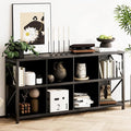 otlectics 2-Tier Bookcase with 8 Cubes, 63 Inch Industrial Horizontal Bookshelf, Home Office Storage Cabinet Organizer with Metal Legs, Black