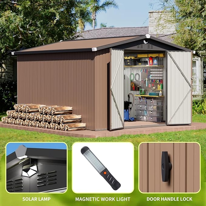 Metal Storage Shed,10x12 Outdoor Storage Building,Large Backyard Sheds with Lockable Door,Waterproof Outside Storage Shed