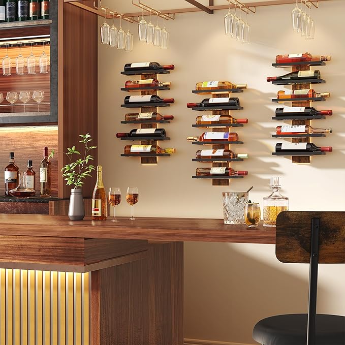 Hoctieon 6 Tier Wall Mount Wine Rack, Wall Mounted Wine Bottle Racks for Display and Storage, Hanging Bottle Holder for Living Room, Dining Room, Bar, Wine Cellar, Rustic Brown