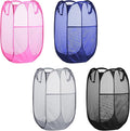 Collapsible Pop Up Laundry Hamper, Extra Large Mesh Foldable Laundry Basket Bag, 28" x 16" x 16", 4 Pack (Black + Pink + Grey + Blue)
