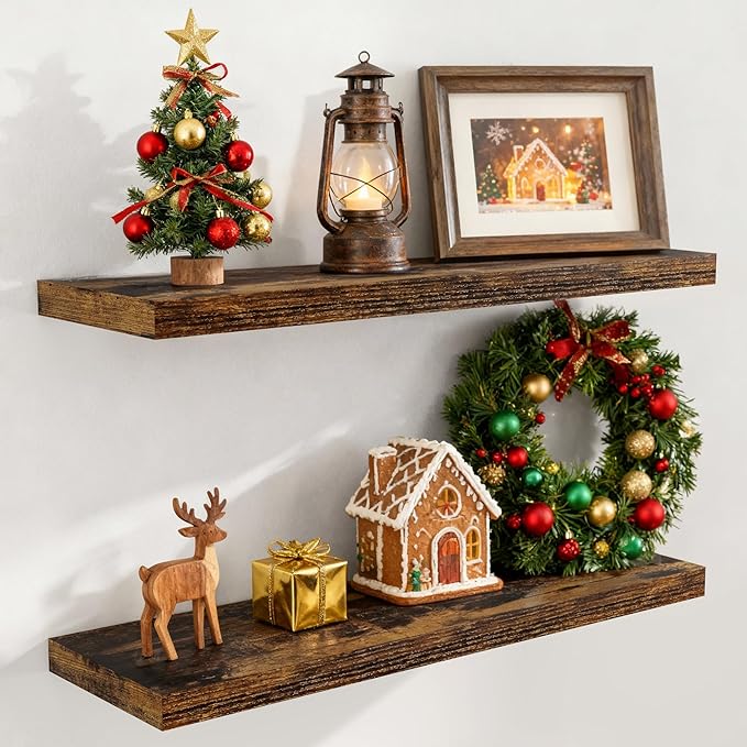 36x9.3 Floating Shelves for Wall, Wood Floating Shelf 36 Inch Long, Large Deep Wall Shelves for Home Decor & Storage, Rustic Deep Shelf for Living Room, Bedroom, Kitchen, Rustic Brown Color