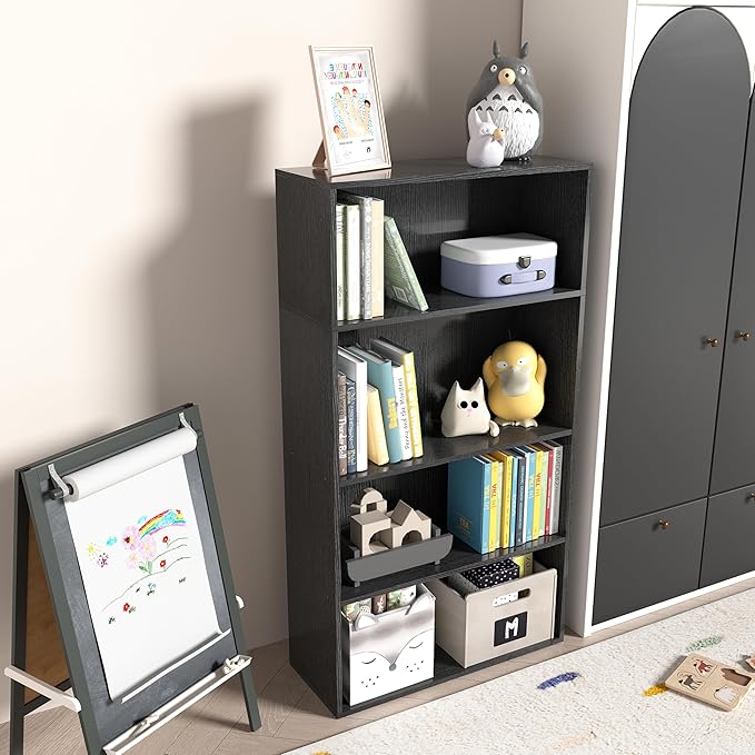 4 Tier Book Shelf, 4 Cube Storage Organizer,4 Tier Low Bookcase Storage Display Organizer, 44 Inch Versatile Cubes Shelf and Cubby Unit for Any Space (Black, 4 Cube-W(23.6inch)