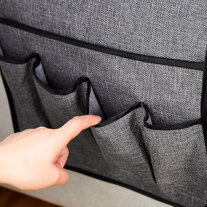 FLYILY Sofa Armrest Organizer Non-Slip Arm Chair Hanging Caddy Remote Control Holder for Magazine, Phone, Books, Glasses(Grey,13in)