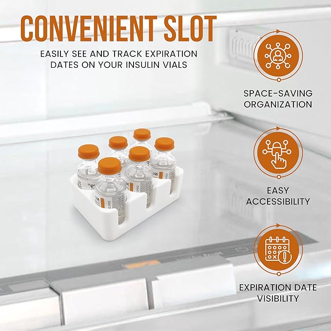 Insul-Grid: Insulin Vial Holder and Organizer for Refrigerator Storage, Diabetic Care and Space Saving, Holds 6 Standard 10 mL Vials for Insulin Like Novolog or Humalog, 23mm (0.9in) Diameter