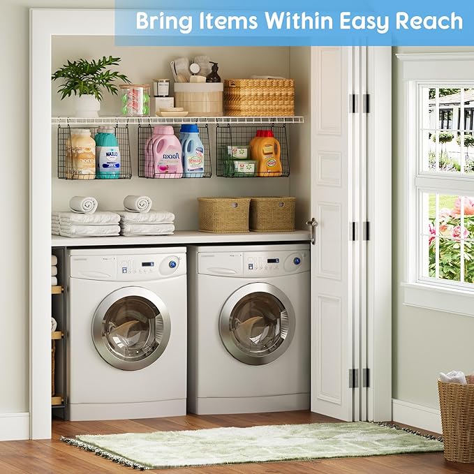 3-Pack Extra-Tall 13.6'' Hanging Laundry Basket Organizer, Foldable Wire Shelf with 360° Rotating Hooks & Reinforced Height - Durable Space-Saving Laundry Room & Closet Organizer, Black Patent