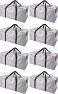 Extra Large Moving Bags with Zippers & Carrying Handles, Heavy-Duty Storage Tote for Space Saving Moving Storage, Fold Flat, Alternative to Box and Bin - 8 Pack, 40 Gal, Silver