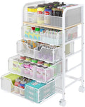5-Tier Craft Organizer Cart with Wheels,Craft Organizers and Storage with Drawers,Lockable Wheels Rolling Utility Cart with DIY Divider,Office Supply Organizer,Ideal for Studio,Office,Bedroom,White