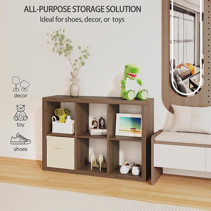 6 Cube Organizer, Cube Storage Organizer with Fabric Bin, Cube Storage Shelf for Bedroom, Living Room, Office, Modular Bookshelf Organizer for Books, Closet, Classic Oak