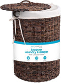 BIRDROCK HOME Seagrass Laundry Hamper with Lid & Liner - Handwoven Round Basket with Handles for Laundry/Dirty Clothes - Organizer, Storage, Shelves, Bin in Bathroom, Bedroom & Laundry Room - Espresso