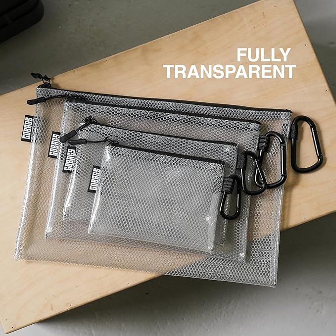 GOBAGS Air Production Medium Clear Zipper Pouch (4‑Pack) – Cable Organizer & Travel Gear Bag for Electronics, Camera Accessories, Tool Pouch & Small Tech Storage