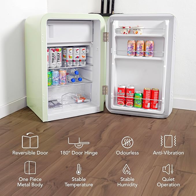 Cooluli Curve 3.8 cu ft Mini Fridge with Freezer - Small Refrigerator for Bedroom, Office, Dorm Room (Green, 3.2 cu.ft Refrigerator, 0.6 Freezer)