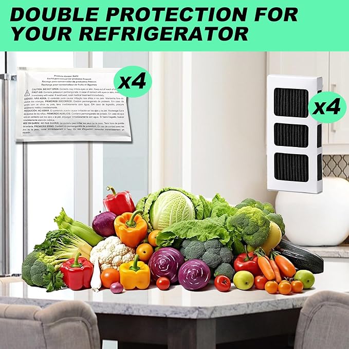 4 Pack Replacements for Frigidaire FRPAPKRF2PK FRPAPKRF Pure Air Produce Keeper and 4 Pack Replacements for FRIGIDAIRE PAULTRA2 Pure Air Ultra II Refrigerator Air Filter (Ultra II)