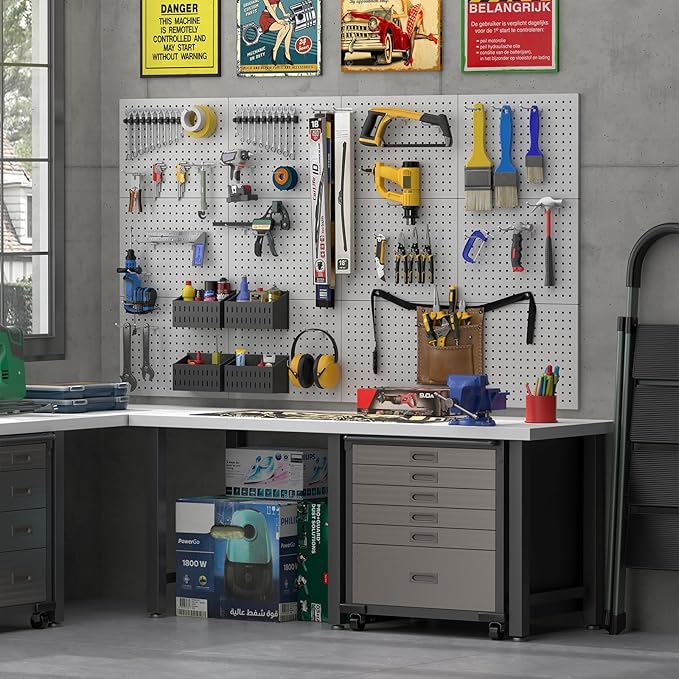 Pegboard,Metal PegBoard Panels,Steel Wall Pegboard,Metal Peg Board Wall Organizer for Office,Crafts Organization, Ornaments Display,Grey