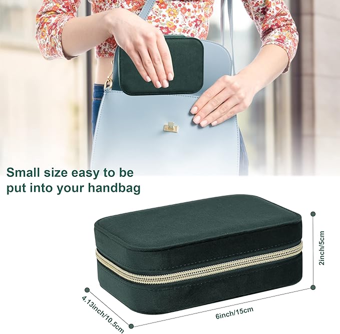 Dajasan Velvet Travel Jewelry Box, Mini Travel Jewelry Case, Small Portable Travel Jewelry Organizer for Women Girls (Green)
