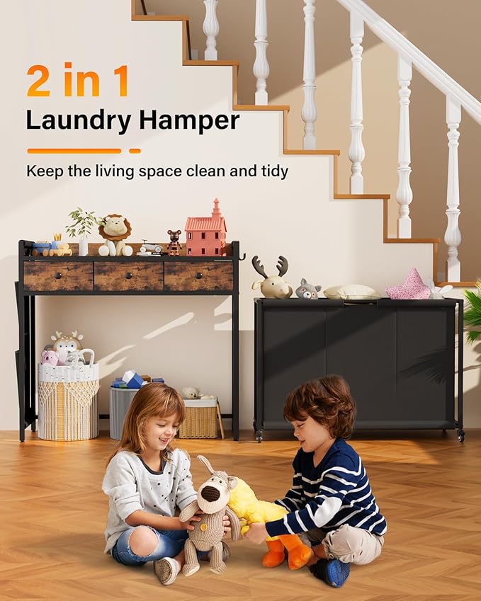 Laundry Hamper Sorter 3 Section: Rolling Laundry Basket Organizer with Wheels for Room Organization and Storage - Clothes Hamper with Shelf & Oxford Fabric Drawers & Bags
