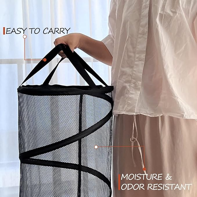 BATTOO Black X-Large Collapsible Laundry Basket Foldable Mesh Pop Up Hamper with Handles for Laundry Room, Bathroom, Kids Room, College Dorm, Travel, Camping, Gift Basket