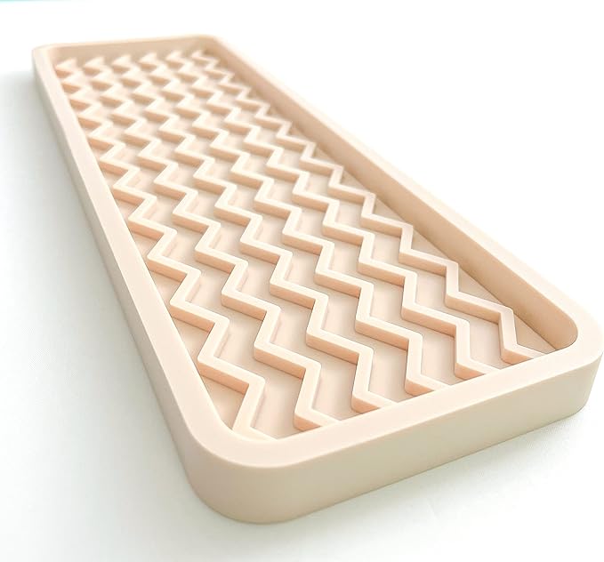Happitasa Silicone Kitchen Sink Organizer Tray, Sponge Holder and Countertop Protector | Bathroom and Kitchen Soap Dish and Dispenser Tray (Sand Dollar, 12" x 4", 9.2 Ounces, Zigzag)