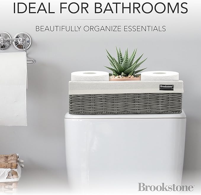 Brookstone Wicker Shelf Storage Basket Decorative Shelf Bin, bathroom organizers and storage, Boho Living Room Decor, Summer Storage 2025-2 Pack