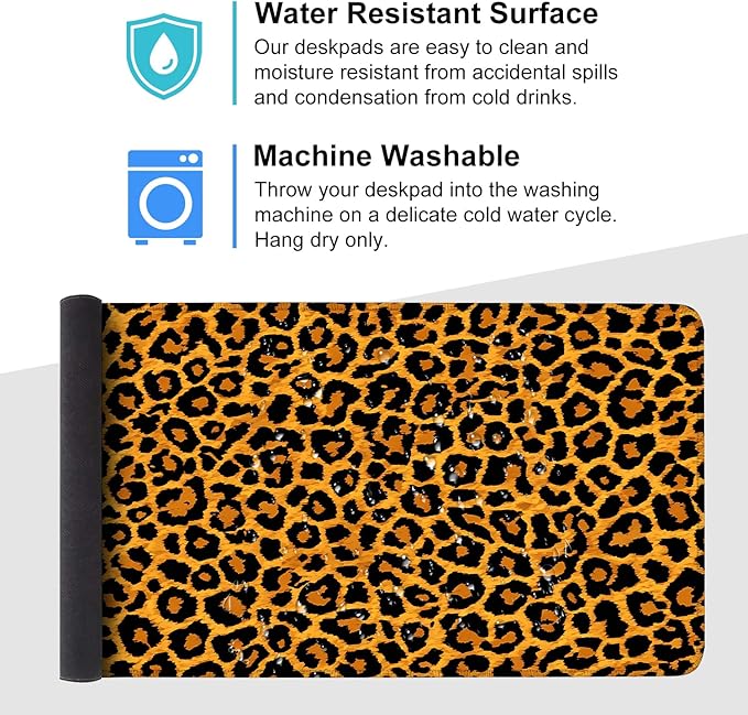 Leopard Print Mouse Pad – Large Extended Desk Mat 35.43 x 15.75 in – Bold Cheetah Animal Pattern, Non-Slip Rubber Base, Waterproof Surface, Fashionable Keyboard & Mouse Pad for Office, Home, or Gaming